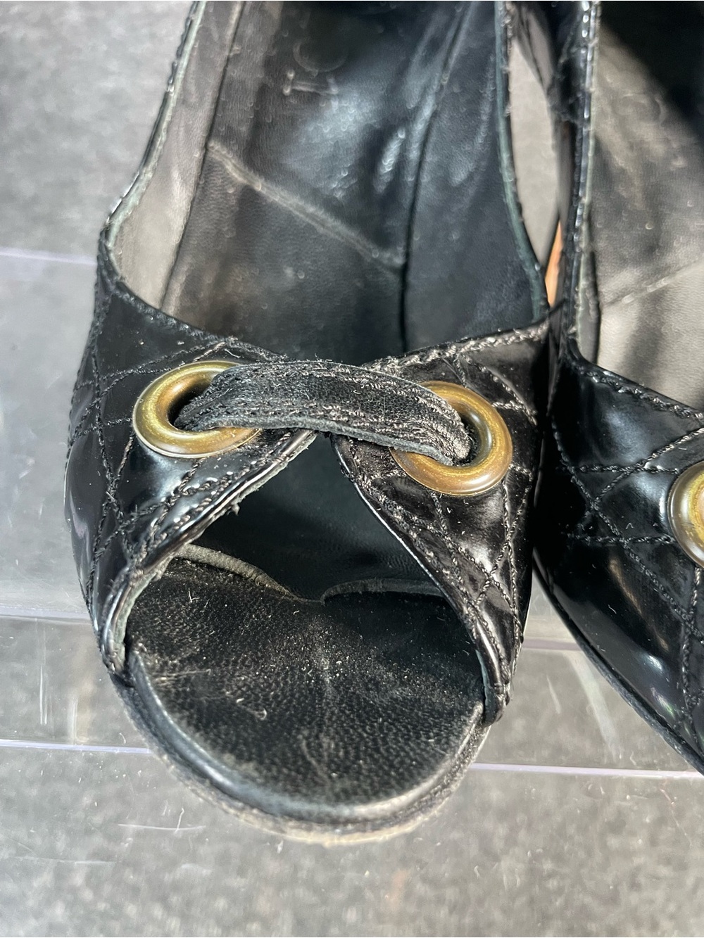 Christian Dior Cannage Black Leather High Heel Peep Toe Pumps SZ EU 36.5 US 6.5 - Picture 5 of 14